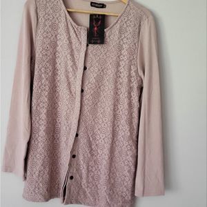 Button-Up Lace Cardigan in Powder Mauve from Reborn Size 1X